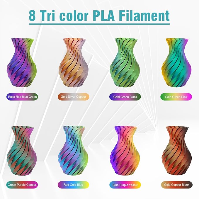 3D Printer Filament Bundle,1.75MM Silk PLA Filament Multicolor 250g*10 Rolls,Bulk Filament fits for Most FDM 3D Printers.