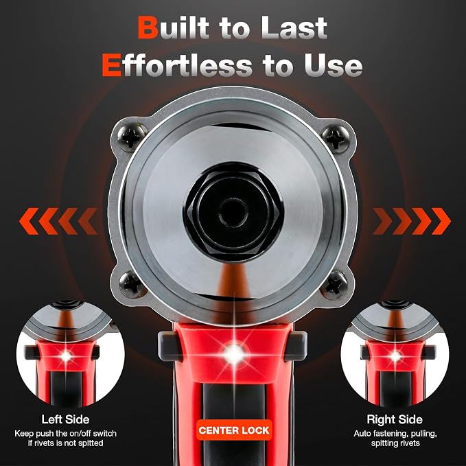 Cordless Rivet Gun Electric Compatible with Milwaukee 18V Battery(Only Tool), Brushless Pop Rivet Gun Kit for Stainless Steel & Aluminum Rivets 1/8'', 5/32'', 3/16", Blind Riveter Tool