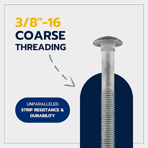 3/8" x 6-1/2" (50 Pack) Galvanized Carriage Bolt Kit, Grade 307A, Hot Dip Galvanized for Exterior Use by Makers Bolt