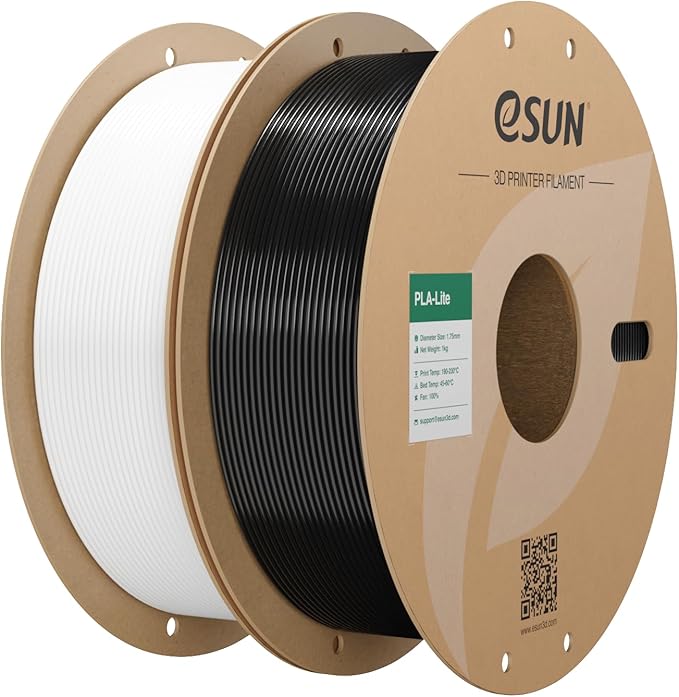 eSUN PLA Filament 1.75mm, High Toughness 3D Printer Filament Upgraded PLA Filament, Dimensional Accuracy +/- 0.03mm, 1KG per Spool, 2 Spools 3D Printing Filament, Cold White + Black