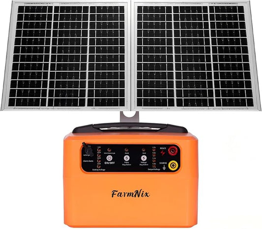 24 Hour Solar Electric Fence Charger, 30 Miles Solar Fence Energizer, 6-12KV Adjustable Output, 1.5J Solar Charger, 15W Solar Powered Electric Fence Kit for Livestock, Predator Protection