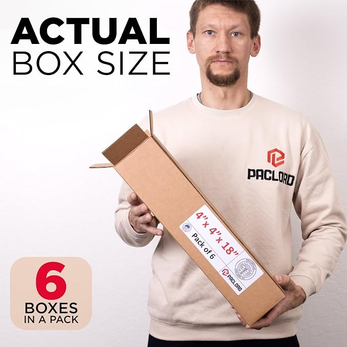 Tall Cardboard Boxes 4"L x 4"W x 18"H (Pack of 6) - USA-Made Packing Boxes for Moving, Shipping, or Storage - USPS, UPS, FedEx Approved - Professional Packing Supplies for Moving | USA-Made Packing Boxes for Moving, Shipping, or Storage - USPS, UPS, Fe...