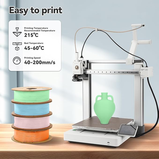 3DHoJor Matte PLA Filament 1.75mm, 1kg*4 Bundle Cardboard Spool PLA Filament 1.75 PLA 3D Printing Filament, Print with Most 3D Printers-Green,Pink,Blue,Tangerine