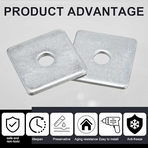 Yaocom 1 Pcs 5/8"(ID) x1/8"x3"x3" Square Washers Heavy Duty Galvanized Steel Gasket Flat Washers Nut Fastener Hardware Flat Pad (50mm)