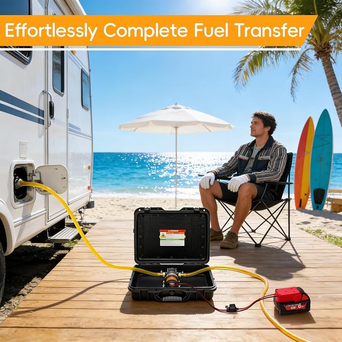 24V 120GPH Fuel Transfer Pump Set with Upgraded Carrying Case & Battery Adapter, Compatible with Milwaukee M18 Battery, for Vehicles, Boats(120GPH 24V, Pump with Red Adapter)