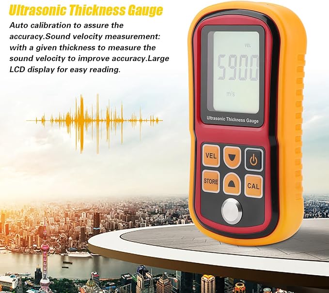 Digital Ultrasonic Thickness Large LCD Display Sound Speed Meter Auto Calibration 5MHz 1.2-300mm for Metal Steel Plate Plastic Ceramic (Without Battery)