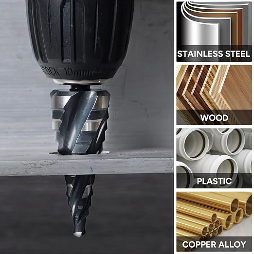 Four Spiral Flute Step Drill Bit Set, 3PCS 1/8"-7/8" (34 Sizes), High-Speed Steel Unibit Step Bits with 1/4" Hex Shank for Stainless Steel Metal Aluminum Wood Plastic
