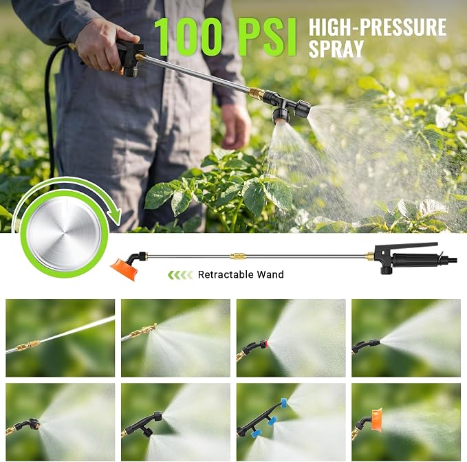 5.3 Gallon Battery Powered Backpack Sprayer,QGeeM 100 PSI 20L Electric Graden Sprayer Work,Weed Yard Sprayers with 21V Strong Battery,8 Nozzles,Telescopic Wand,2.6Ah Battery and Chargers Included