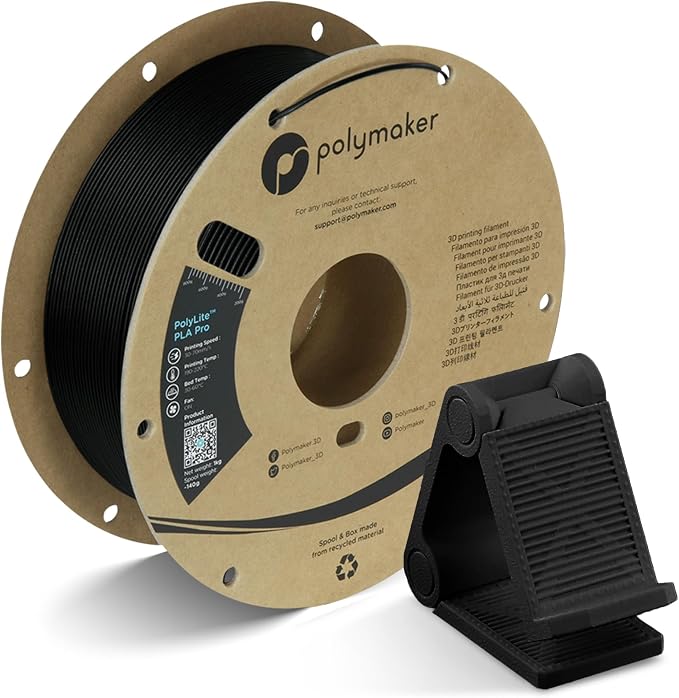 Polymaker PLA PRO Filament 1.75mm, Tough & High Rigidity Black PLA Filament 1.75mm 1kg Cardboard Spool - PolyLite PLA PRO 3D Printer Filament 1.75mm, Print with Most 3D Printers Using 3D Filament