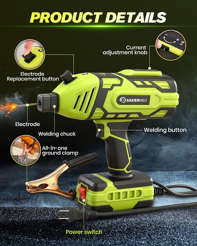 SakerNeo Portable Handheld Welding Machine 110V with IGBT Inverter, 5-Level Adjustable Current 20-120A, Compact Lightweight Design for Stick Welder, DIY Projects, and Professional Use (GREEN)