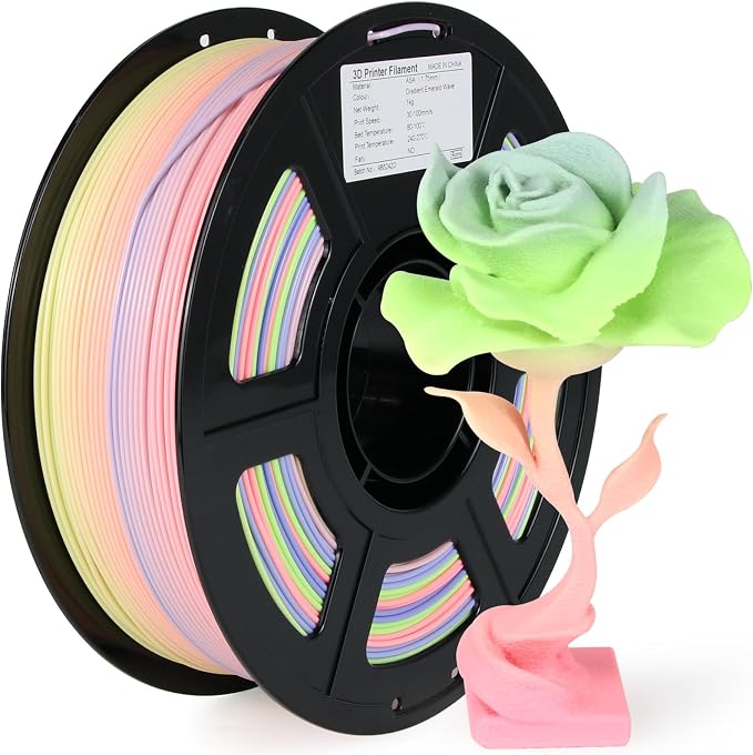 Colored ASA Filament 1.75 +/- 0.02mm - UV/Rain/Heat Resistant Durable 3D Printer Filament, No Warping, Non Odor & Fumes - Perfect for Outdoor Functional Mechanical Parts, 1kg (2.2lbs) Spools