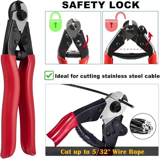 Upgraded Hydraulic Crimping Tool and Cable Cutter, Hydraulic Cable Lug Crimper with 9 Dies, Wire Swaging Tool for 1/8" - 3/16" Stainless Steel Cable Railing Kit