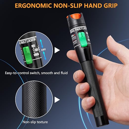 Visual Fault Locator 30KM - VFL Fiber Optic Tester Kit with Universal 2.5mm Connector, Includes FC to LC Adapter, Compatible Single Mode 9/125um & Multimode, Fiber Light & Laser for CATV Telecom