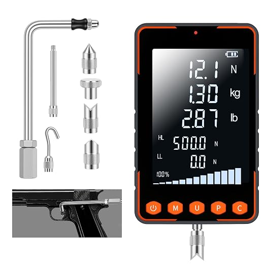 Trigger Pull Gauge, Force Gauge Weight Push Pull 500N Extra Large LCD with N kg lb, Peak & Real Time Auto Peak Modes, Data Software, Calibration Certificate, Digital Trigger Pull Scale