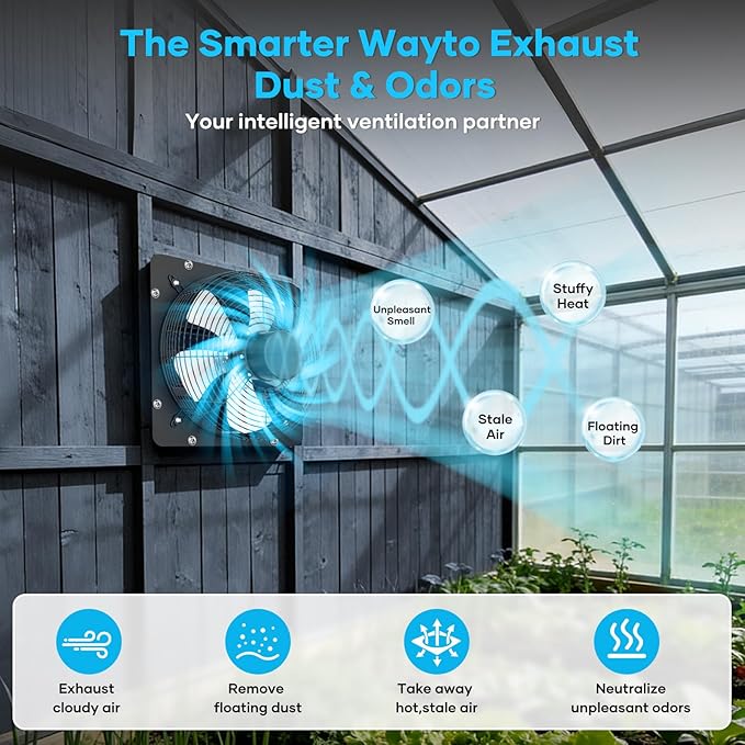 14" Variable Speed Fan - Smart EC Motor, 18-Speed PWM Control | Greenhouse and grow tent use. Pure copper core brushless motor. 40% energy savings. 45dB quiet. Remote control included.