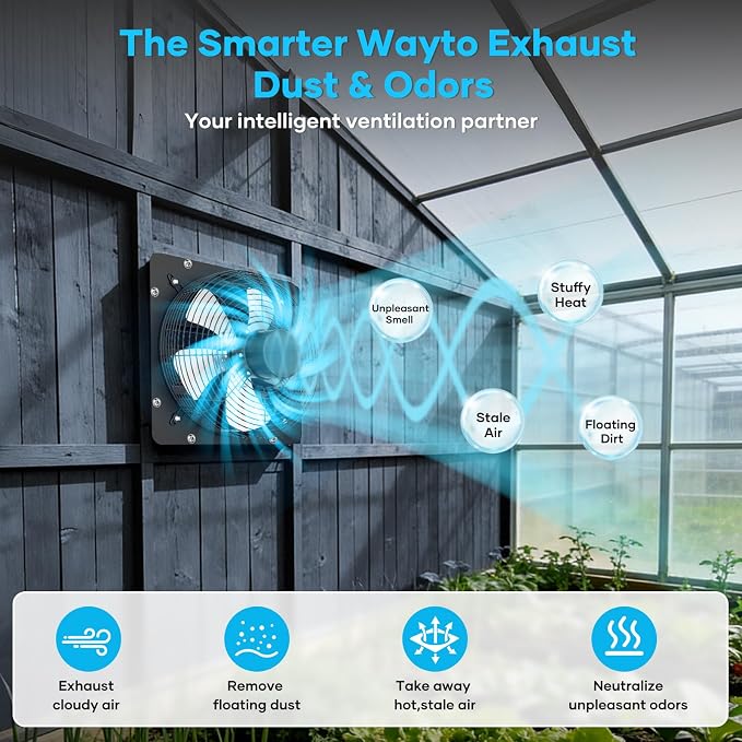 10" Variable Speed Fan - Smart EC Motor, 18-Speed PWM Control | Greenhouse and grow tent use. Pure copper core brushless motor. 40% energy savings. 45dB quiet. Remote control included.