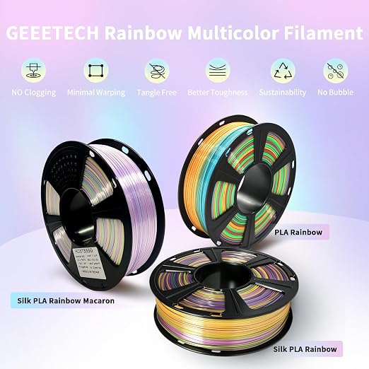 Geeetech Rainbow PLA Filament 1.75mm, 3D Printer Multicolor Filament, Color Changing Filament 1kg (2.2lbs) 1 Spool, Dimensional Accuracy +/- 0.02 mm