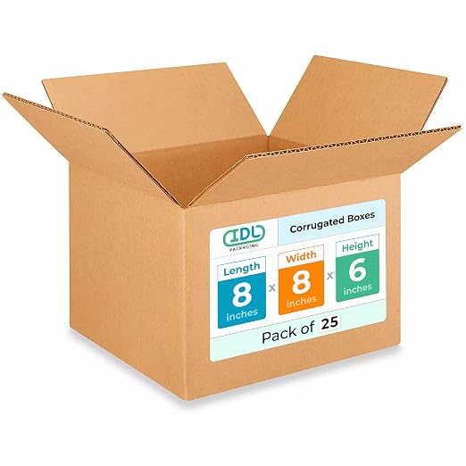 Small Moving & Shipping Boxes 8"L x 8"W x 6"H (25-Pack) - Extra Strength 200 lb vs Regular - USA-Made Corrugated Boxes for Packaging Moving - Small Cardboard Box - Corrugated Box by IDL Packaging