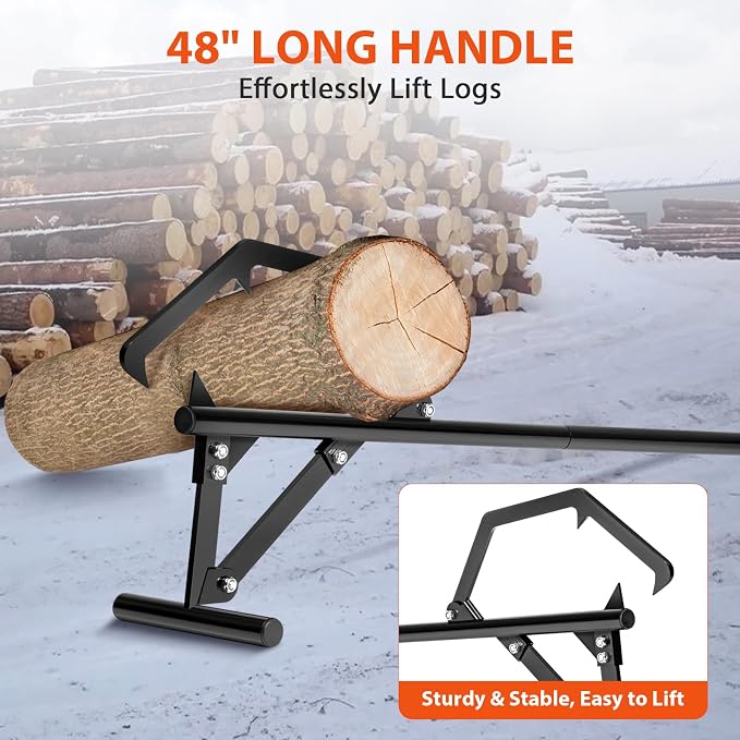 51" Long Handle Log Lifter, Adjustable Heavy Duty Log Roller, Cant Hook Log Jack with Rubber Grip, Logging Tool for Rolling and Raising Log (Black)