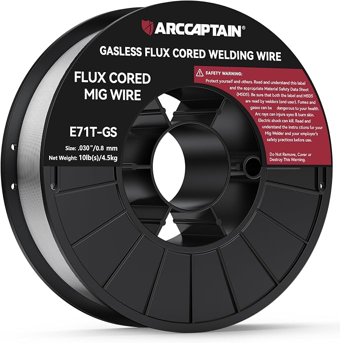 ARCCAPTAIN Flux Core Welding Wire .030, E71T-GS 030" Flux Core Welding Wire Gasless Low Splatter 10Lbs Mild Carbon Steel Compatible With Lincoln Miller Forney Harbor Welder 4.5KG