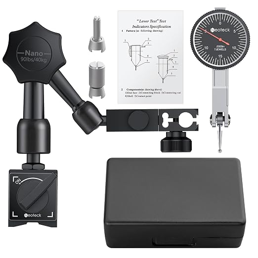 Neoteck Dial Test Indicator with Magnetic Base Stand and Storage Case, 0-0.03"/0.0005" Test Indicator Set with 2 Steel Dovetail Clamps 3/8'' and 5/32'' for Machine Set-Up-Black