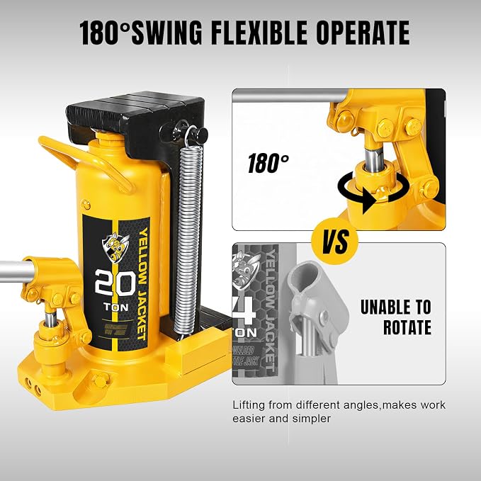 YELLOW JACKET Toe Jack 10 Ton Toe/ 20 Ton Top Capacity Hydraulic Machine Jack Lift,Air Hydraulic Claw Jack for Car Repair,Machinery,Industry Equipment