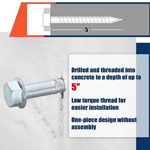 Tandefio 100 Pack 1/2" x 5" Concrete Screw Anchor Galvanized Large Diameter Heavy Duty Plated Concrete Anchors for Masonry Brick Anchoring Block Decking Framing Hex Drive
