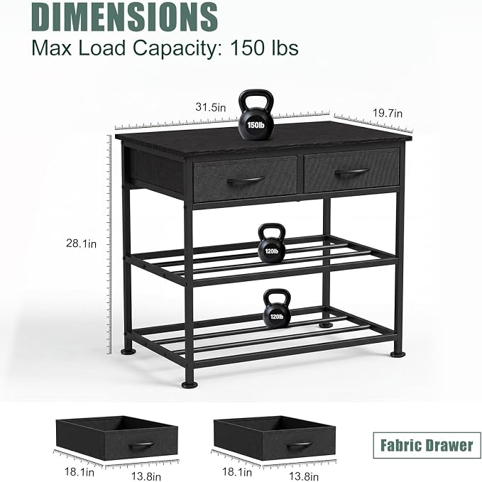 3D Printer Stand with Filament Storage Heavy Duty Metal 3D Printer Table with Fabric Drawer Anti-Vibration Filament Storage Rack for Workshop Studio Office Black