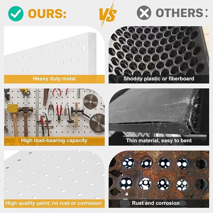 Peg Board, 2 Pack Metal Pegboard Panels White Pegboards Wall Organizer with Frame Large Heavy Duty Peg Board with Hooks for Walls Home, Garage Tool Storage, Office, Craft Room, Kitchen 24”×16”