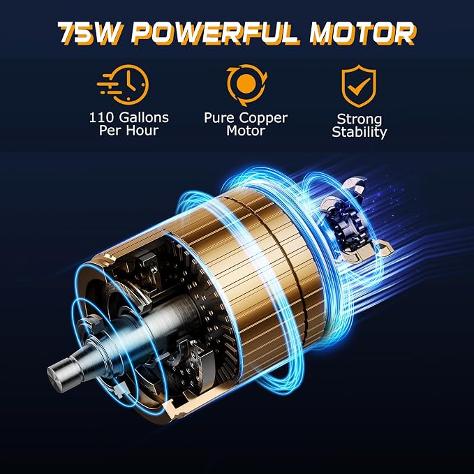 Portable DC 12V Electric Gasoline Transfer Pump, with 75W DC Motor, Moves Up to 110 Gallons of Gas or Diesel Per Hour, Suitable for Vehicles, Boats, Motorbike, Equipment, Gasoline, Diesel