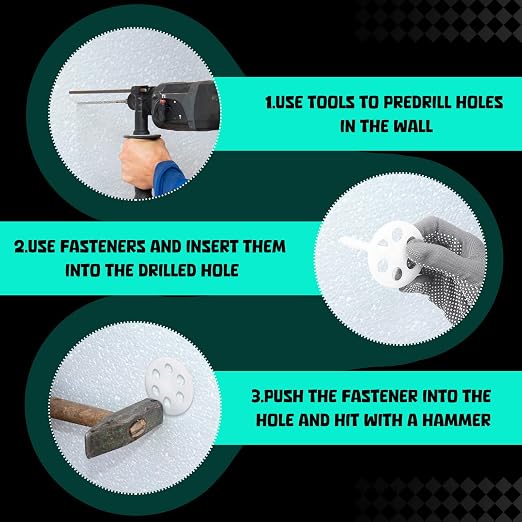 Wonderjune 250 Pcs 4" Plastic Insulation Masonry Fasteners 2.4" Washers Heavy Duty Plastic Concrete Anchors Pins Rigid Foam Board Insulation Fasteners for Concrete, Brick, Masonry Walls