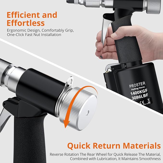 Proster Pneumatic Hydraulic Rivet Nut Set - 3086LBF Heavy-Duty Riveters Setting Kit for M4 M5 M6 M8 M10 1/4" 5/16" 3/8" Nuts with Storage Case (Black)