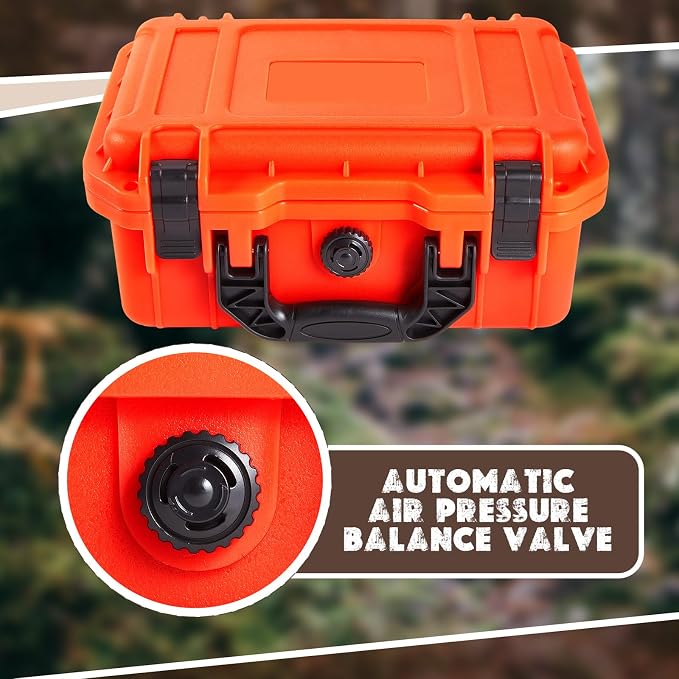Relaxweex 1 Pcs Waterproof Hard Case with DIY Customizable Foam Insert Portable Protective Case with Knife for Camera Drones Equipments Tools Test Instruments(Reddish Orange,14.3 x 11.4 x 4.5 Inch)