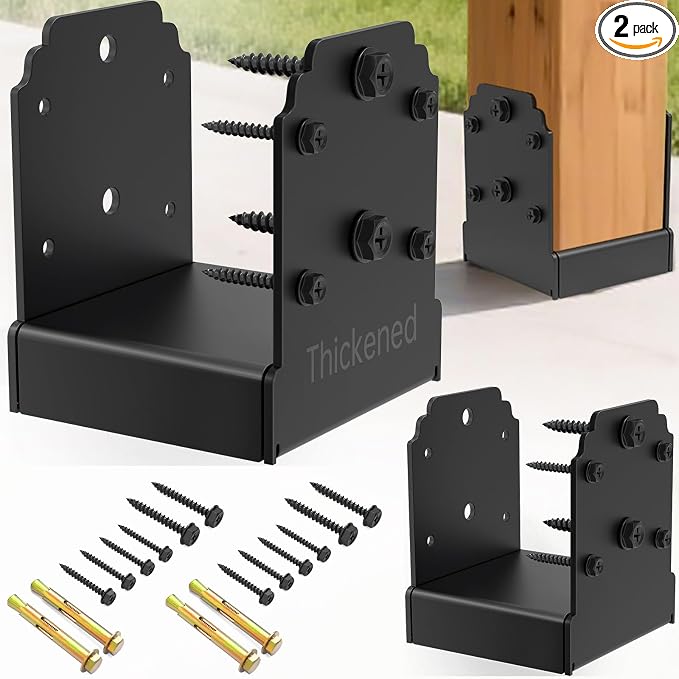 Heavy-Duty 6x6 Post Base Bracket for Concrete, 10,000 lbs Capacity Surface Mount Deck Anchor with Hidden Fasteners, Wood Post Hardware for Outdoor Pergola, 2-Pack