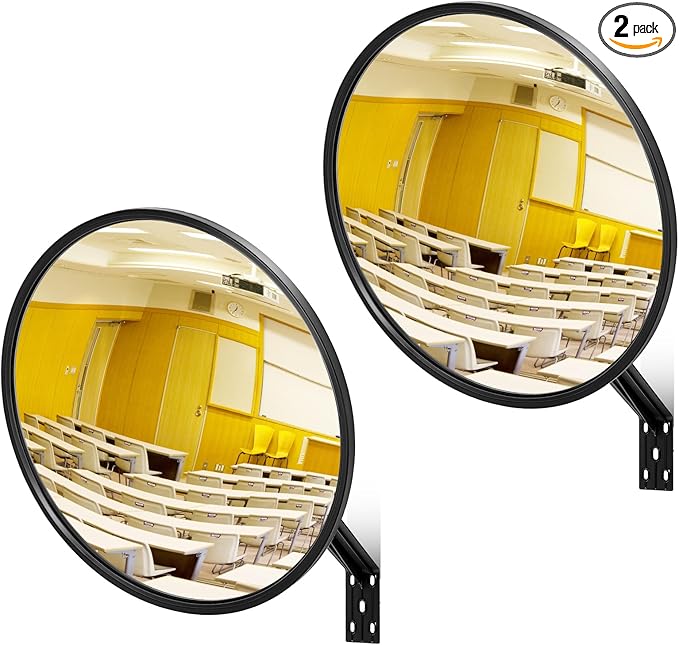 Maitys 2 Pcs Convex Mirror Acrylic Safety Security Traffic Garage Corner Mirror Adjustable Wide Angle View Mirror with Fixing Bracket for Indoor Outdoor School Classroom Warehouse (8 Inch)