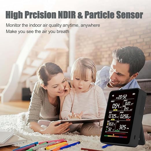 Professional Indoor Air Quality Monitor with AQI Alerts, Portable Real-Time Detector for Home, Car, Plants & Pet (Black)