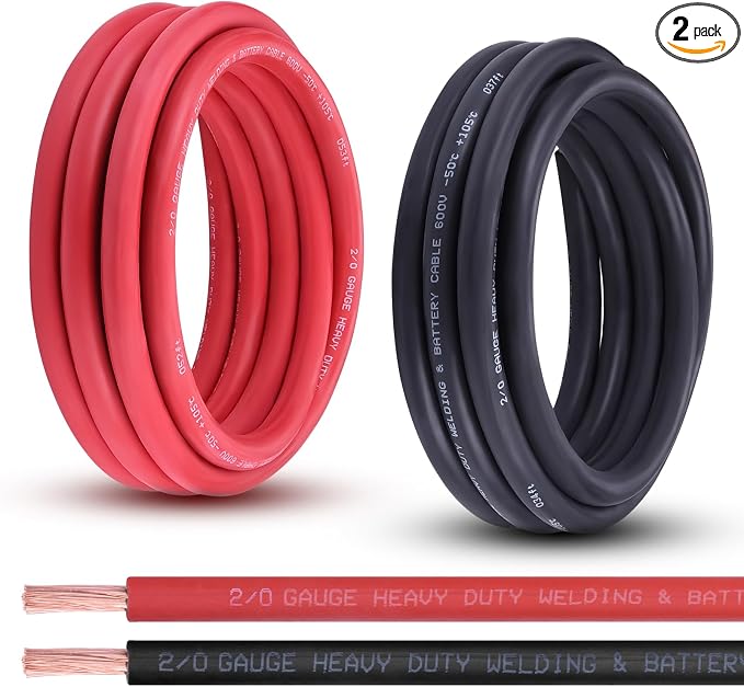 2/0 Gauge Battery Cable, 15FT Red + 15FT Black 2/0 AWG Pure Copper Wire Welding Cable, for Automotive, Battery, Solar and Generator, Standard USA OFC Wire