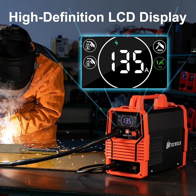 135A MIG Welder 110V 3-in-1 Synergic IGBT Inverter (MIG/Lift TIG/Stick) - Gasless Flux Core, Portable Welding Machine with LED Display