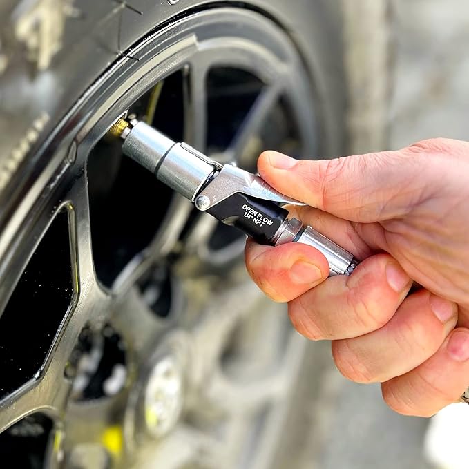 LockNFlate Locking Air Chuck - Six Steel Jaws Lock onto Any tire Valve - Won't Leak or pop Off - Rated to 150 PSI - Open Flow