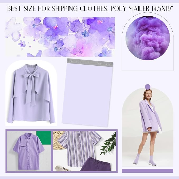 Metronic Large Poly Mailers 14.5x19 50PC, Waterproof Shipping Bags for Clothing, Tear-resistant Mailers Poly Bags for Small Business Suppliers, Strong Ahensive Self Seal Mailing Bags in Lilac Purple