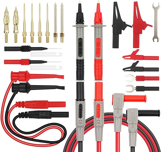 SWANLAKE 27-Piece Multimeter Test Leads Set, CAT.III 1000V / CAT.IV 600V Multimeter Probes with Alligator Clips, Needle Probe, Replaceable Probe Accessories, Soft PVC Volt Meter Lead