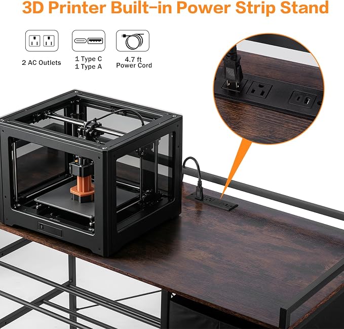 3D Printer Stand with Filament Storage Rack, Heavy Duty Metal Frame Workstation, 3-Tier 3D Printer Table with Tool Shelf for Stable Printing, Home Office Workshop Garage