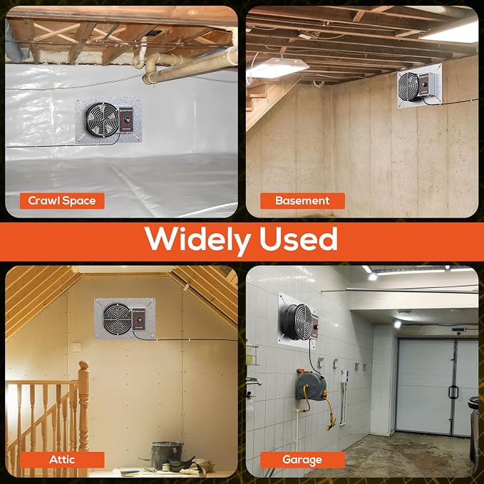 Abestorm 260CFM Crawlspace Ventilation Fans, IP-55 Rated Exhaust Fan with Humidistat Thermostat, 6.7 Inch Basement Vent Fan with Isolation Mesh for Crawl Space, Garage, Attic, Exhaust,Commercial
