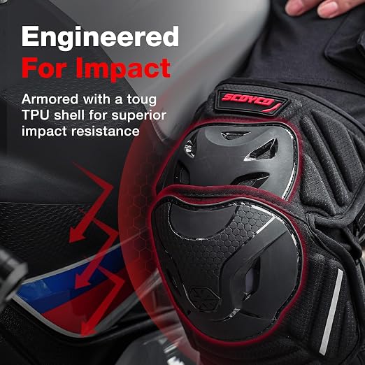 Scoyco Motocycle Knee Shin Pads for Adults - CE Level 1 Adjustable Motocross Knee Guards with TPU Protective & Dynamic Flex Racing Gear