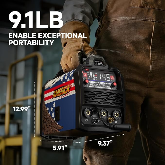 ANDELI 4-in-1 MIG Welder,2.4GHz Wireless Remote Control,Gas MIG/Lift TIG/Stick 145A Welding Machine,110V/220V Gas & Gasless Flux Core With Synergy,IGBT Inverter Portable,Bonus Welding Helmet & Gloves | 4-in-1 MIG Welder ,2.4GHz Wireless Remote Control