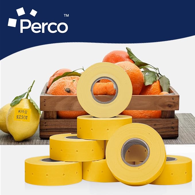 Perco 2 Line Yellow Labels - 6,000 Blank Price and Date Gun Labels for Perco 2 Line Price and Date Guns - 8 Rolls, 1 Sleeve - Made in USA