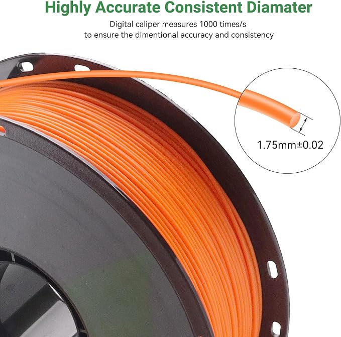 PLA 3D Printer Filament, Dimensional Accuracy +/- 0.03 mm, 1kg Spool(2.2lbs), 1.75 mm Fit for Most 3D Printers,Orange