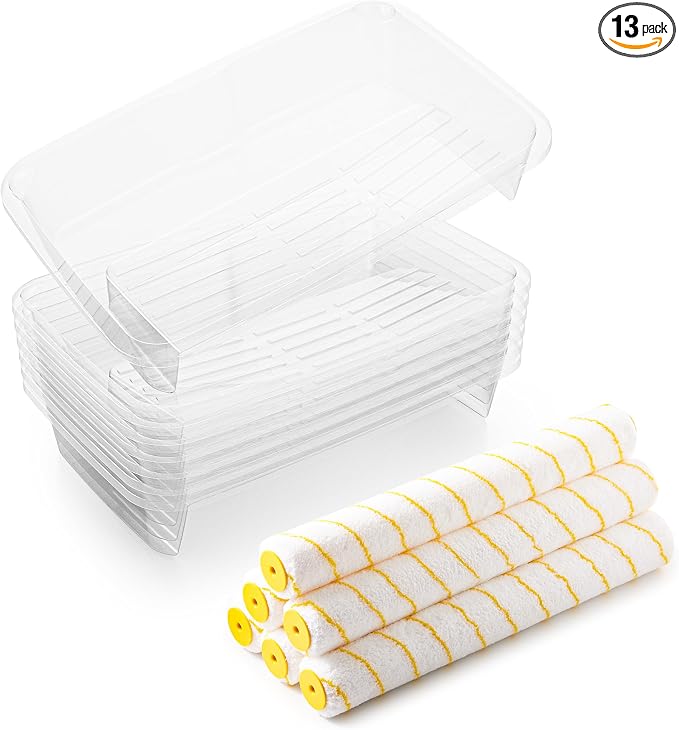 VOOMEY 7 Pcs 18 Inch Paint Tray Liners,6 Pcs 18 Inch Roller Covers, Large Paint Roller Sleeves for Wall, Ceiling, Painters, Painting Surfaces.