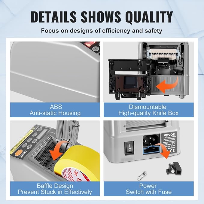 VEVOR Automatic Tape Dispenser Adhesive Electric Tape Cutter Packaging Machine Tape Cutting Machine 6-60mm Tape Width