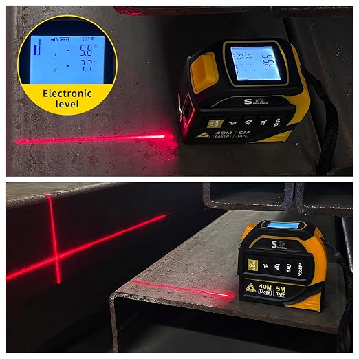 4-in-1 Laser Tape Measure with Laser Level Crosshairs | 130ft/40m Laser Distance + 16ft/5m AutoLock Tape | Backlit LCD Display (Ft/Inch/M/mm & Fractions) | for DIY, Construction, Interior Design